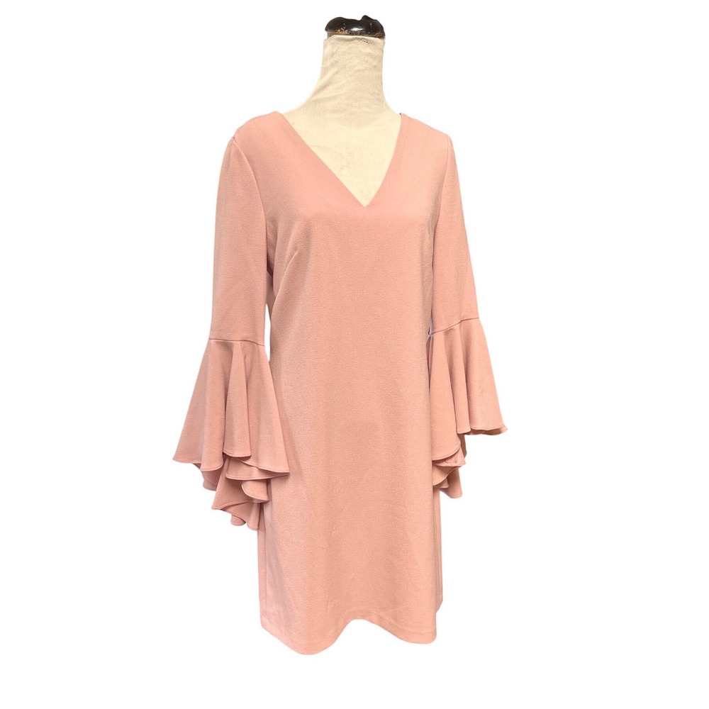 Pink Bell Sleeve Cocktail Dress Womens Size 6 Eliza J Shift Mini Wedding Guest - Picture 3 of 7